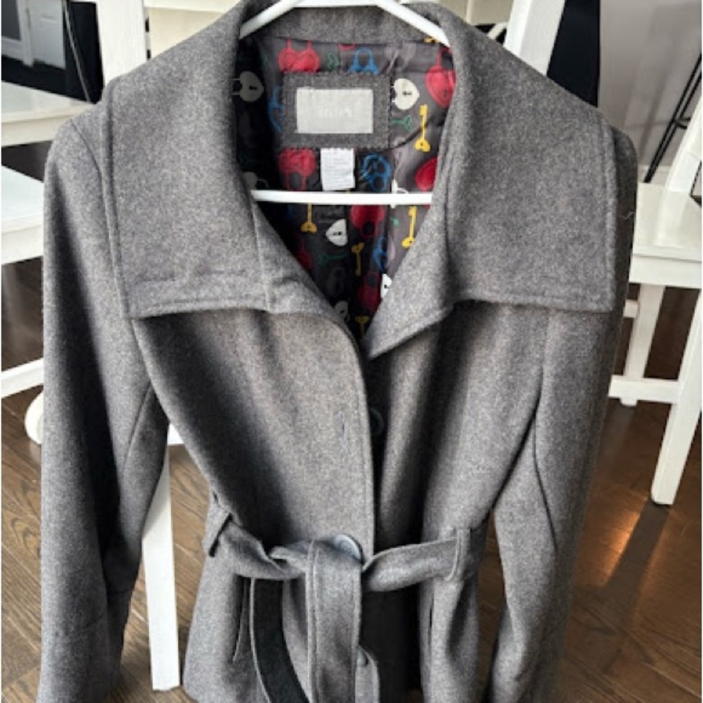 VTG dELiA*s Grey Wool Blend Belted Peacoat | Fun Lock & Key Lining | Size M